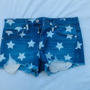 Blue and white Star Jean shorts.